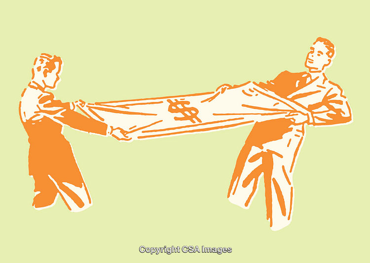 Vintage Line Art Illustration of Conflict Over Wealth