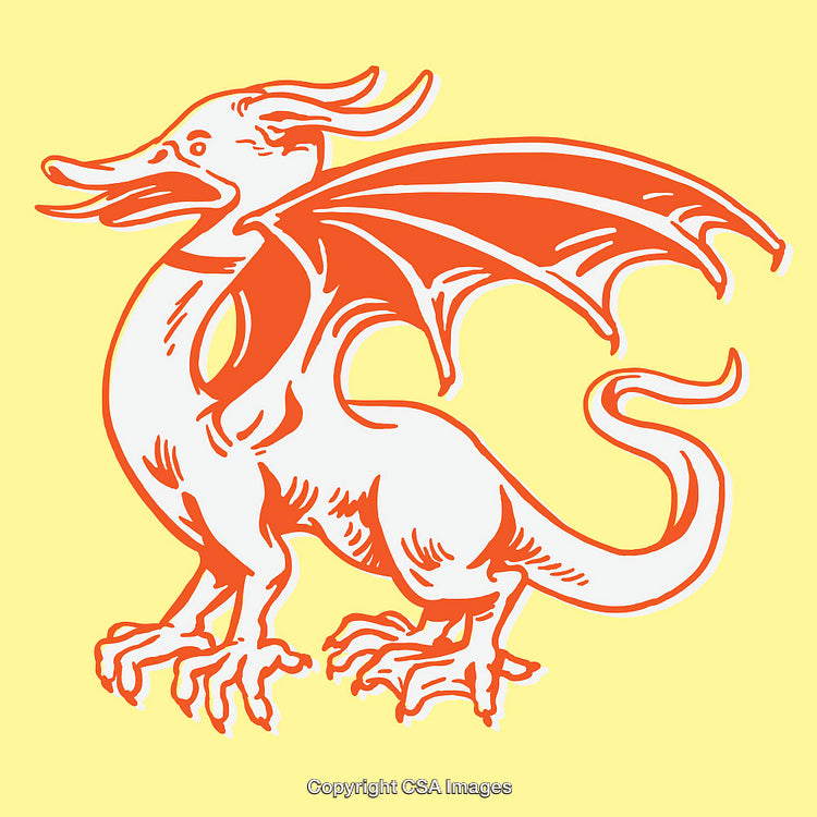 Color Line Art Illustration of a Legendary Dragon on Yellow Background