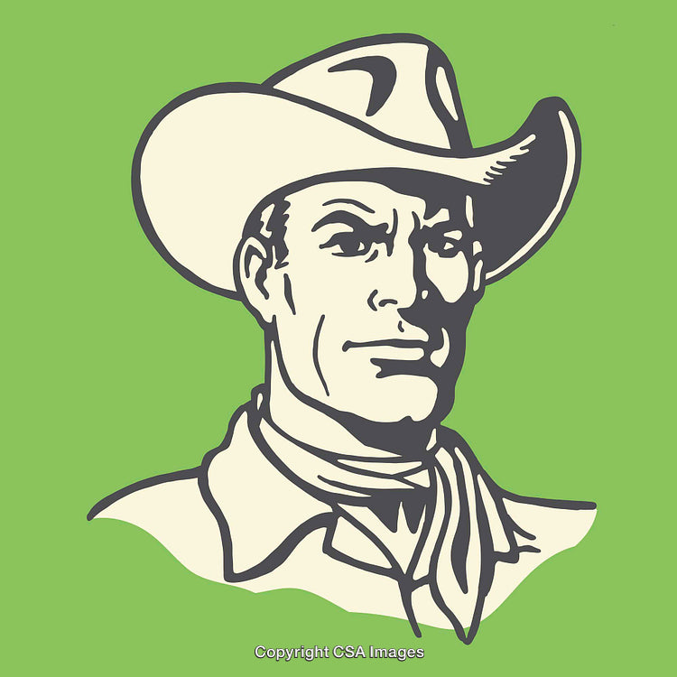 Vintage Cowboy Line Art Illustration with Green Background Theme