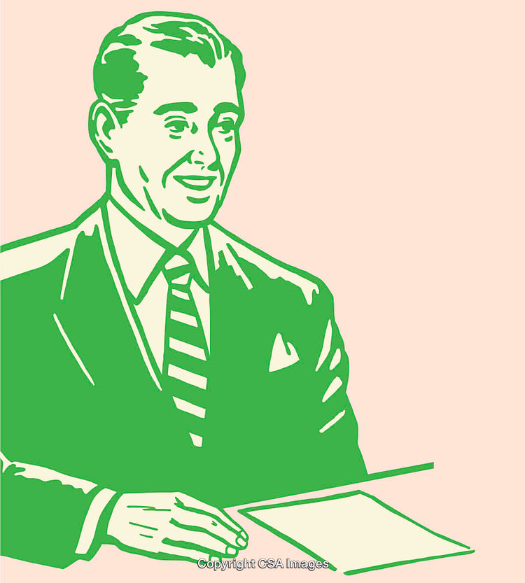 Retro Illustration of a Businessman in Green Line Art