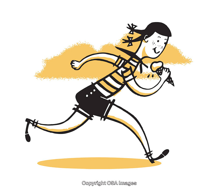 Playful Girl Running with Ice Cream in Bright Stylized Illustration