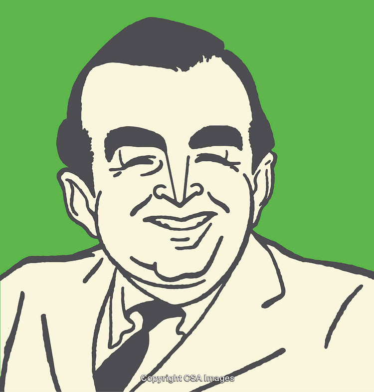 Color Line Art Illustration of a Smiling Man on a Green Background