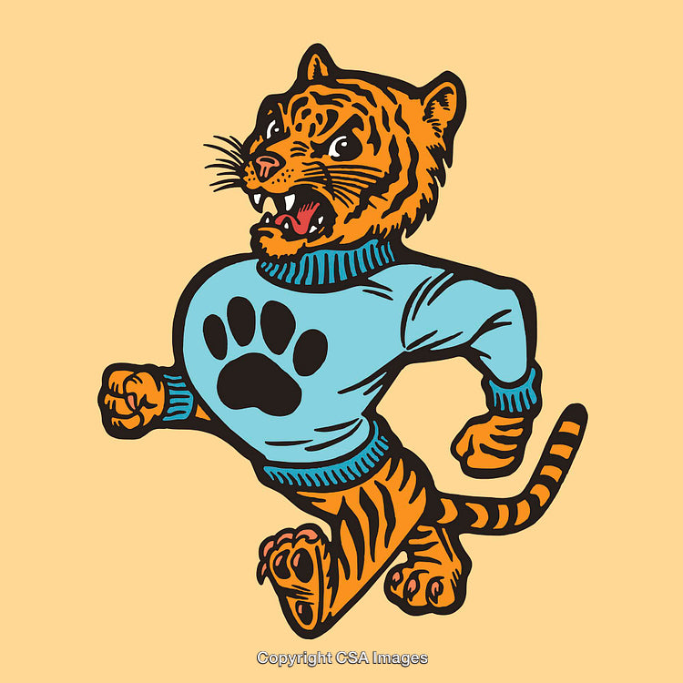 Cartoon Tiger in Sweater Illustration with Playful Design and Bold Color