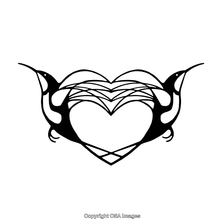 Elegant Black and White Border with Hummingbirds and Heart Design