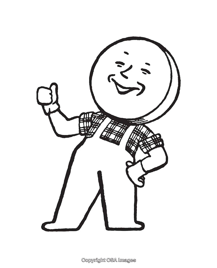 Smiling Cartoon Character Dressed in Overalls Giving a Thumbs Up