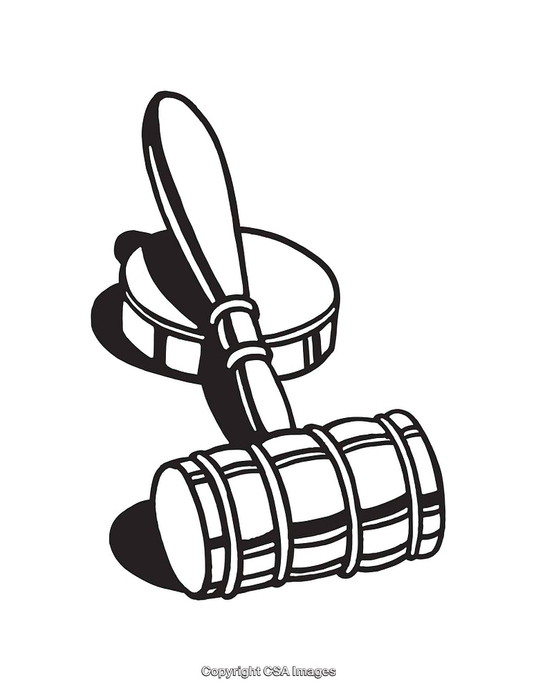Black and White Line Drawing of a Judge's Gavel and Sound Block