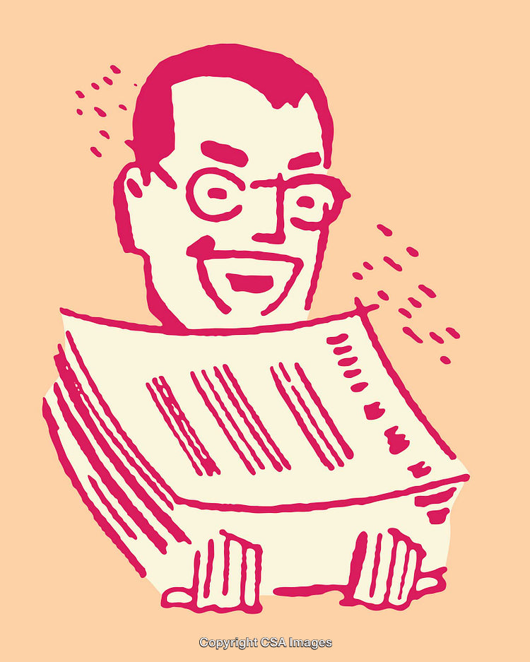 Cheerful Illustration of a Person Reading Papers in Vibrant Colors