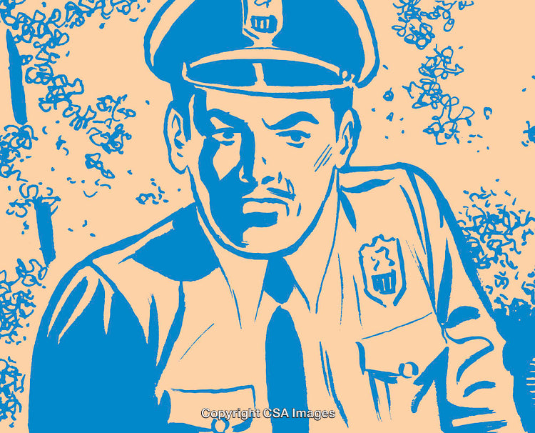 Retro Style Illustration of a Police Officer in Blue Tones