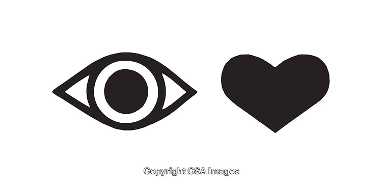 Black and White Heart and Eye Symbol Icon Set