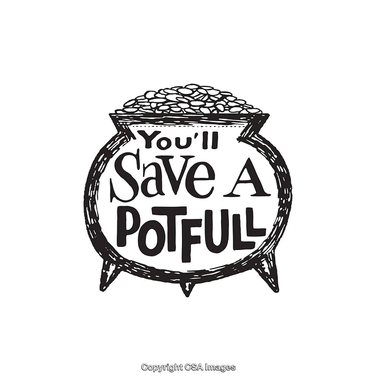 Hand-Drawn Black and White Illustration of Saving Money in a Pot