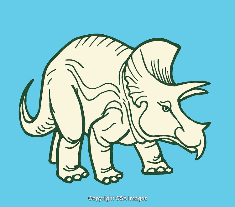 Colorful Line Art Illustration of a Triceratops Dinosaur on Blue