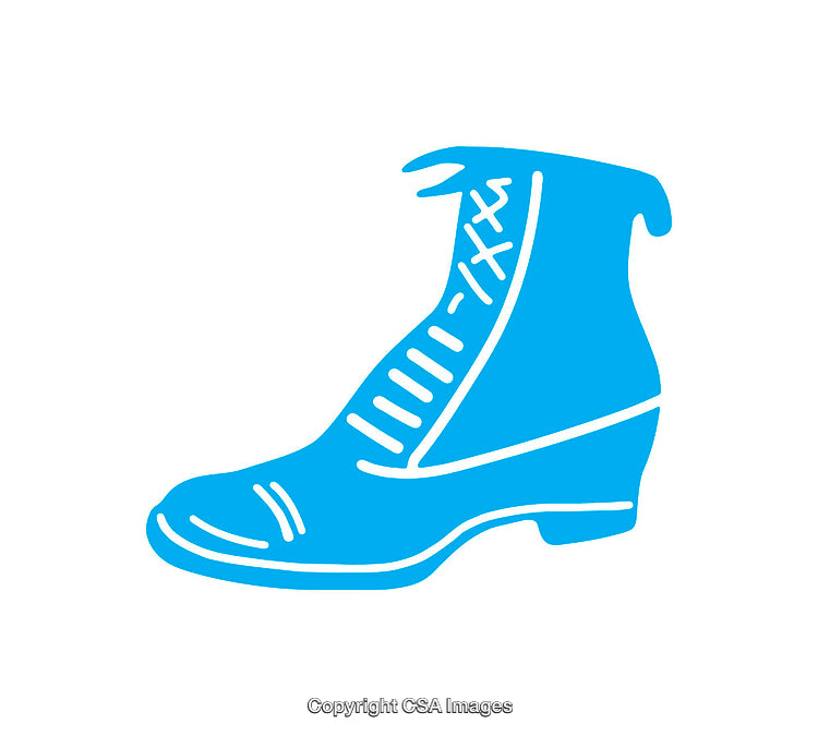Blue Silhouette Icon Depicting a Lace-Up Boot Shoe Symbol