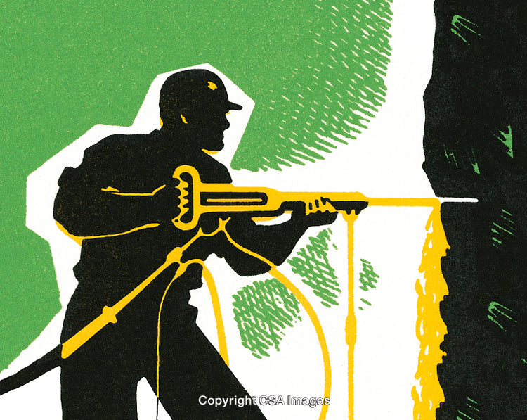 Silhouette of Worker Operating High-Pressure Equipment in Bold Graphic Style