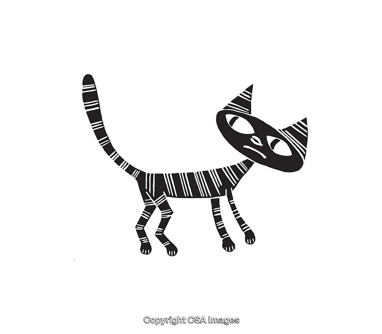 Abstract Black and White Line Art Illustration of a Stylized Cat