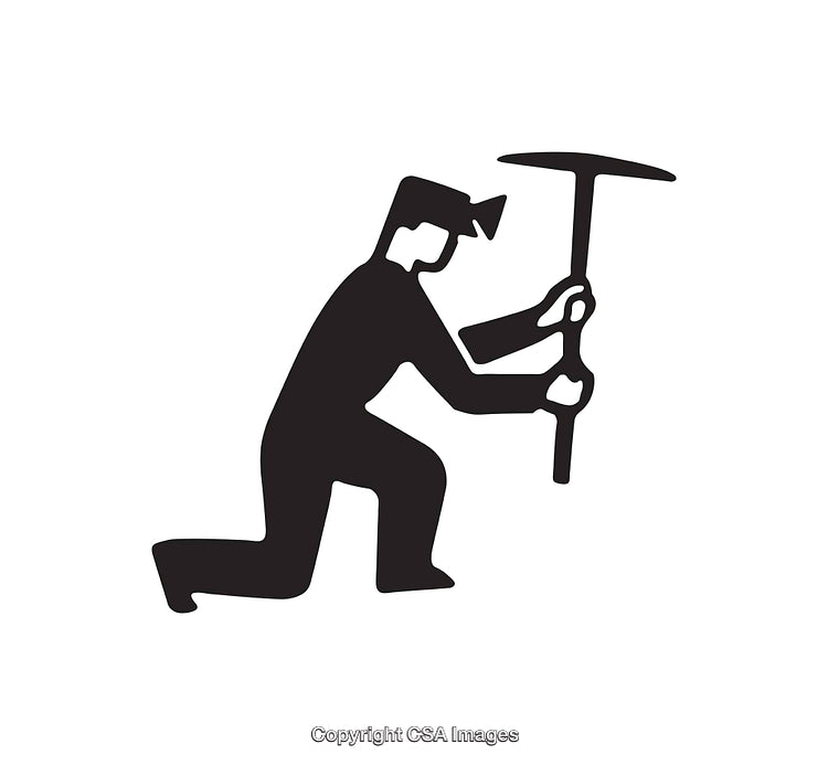 Black and White Icon of Worker Holding a Pickaxe