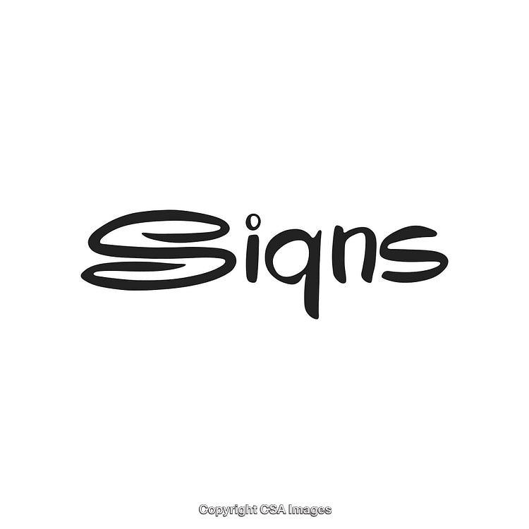 Stylized Black Typeface Artwork of the Word 'Signs' on White Background