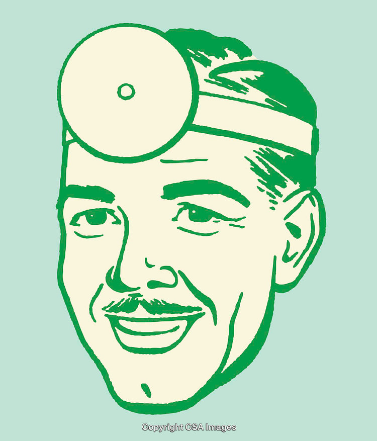 Retro Line Art Illustration of a Friendly Smiling Doctor