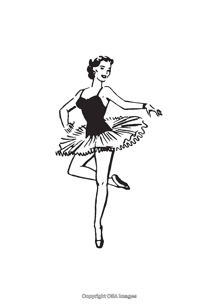 Elegant Ballerina Dancing in Black Tutu Line Art Illustration
