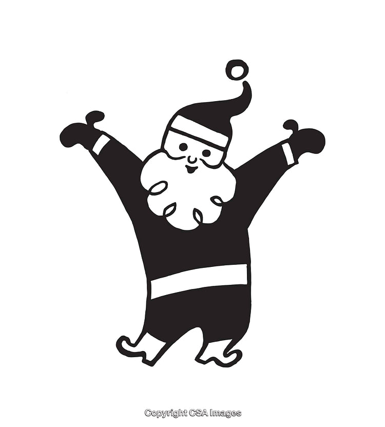 Playful Santa Claus Line Art Illustration in Black and White Style