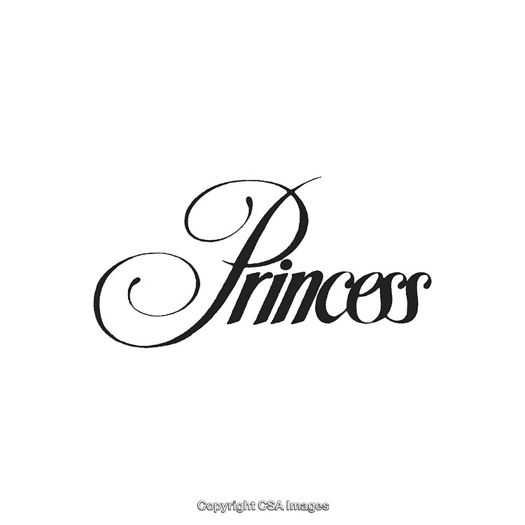 Elegant Calligraphy Black Typography Showcasing 'Princess' on Clean White Background