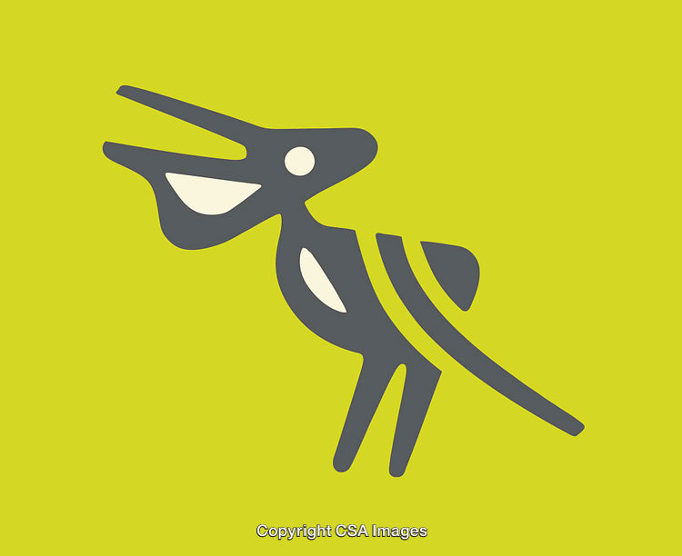 Abstract Line Art Illustration of a Stylized Animal Figure on Yellow