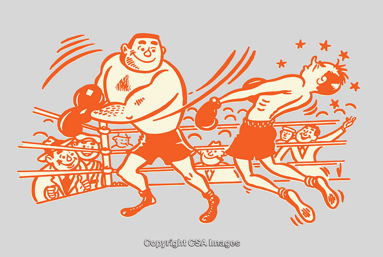 Retro Style Boxing Illustration Depicting a Knockout Scene