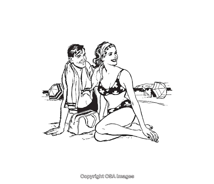 Retro Styled Beach Scene Featuring a Young Couple Enjoying the Day