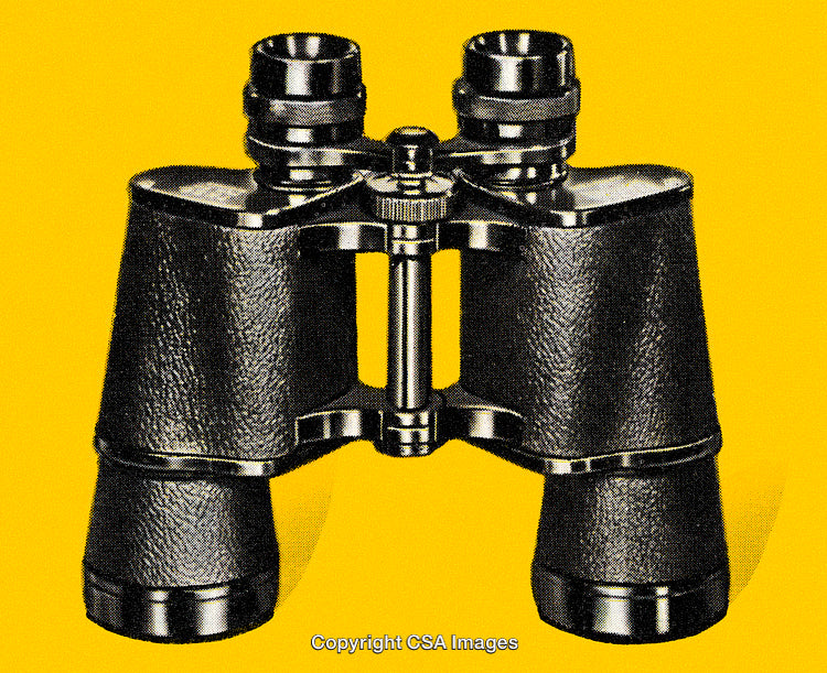 Vintage Binoculars on Vibrant Yellow Background in Pop Art Style