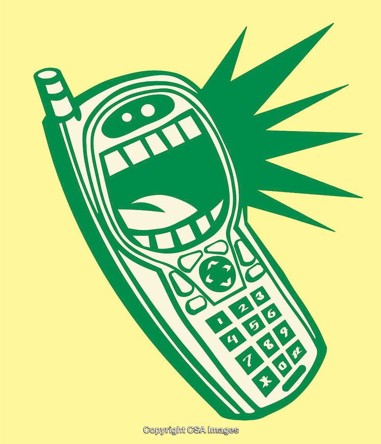 Colorful Illustration of a Vintage Mobile Phone with Energetic Expression