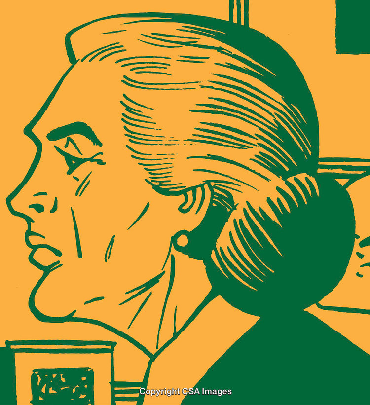 Bold Graphic Illustration of a Thoughtful Woman's Profile in Retro Style