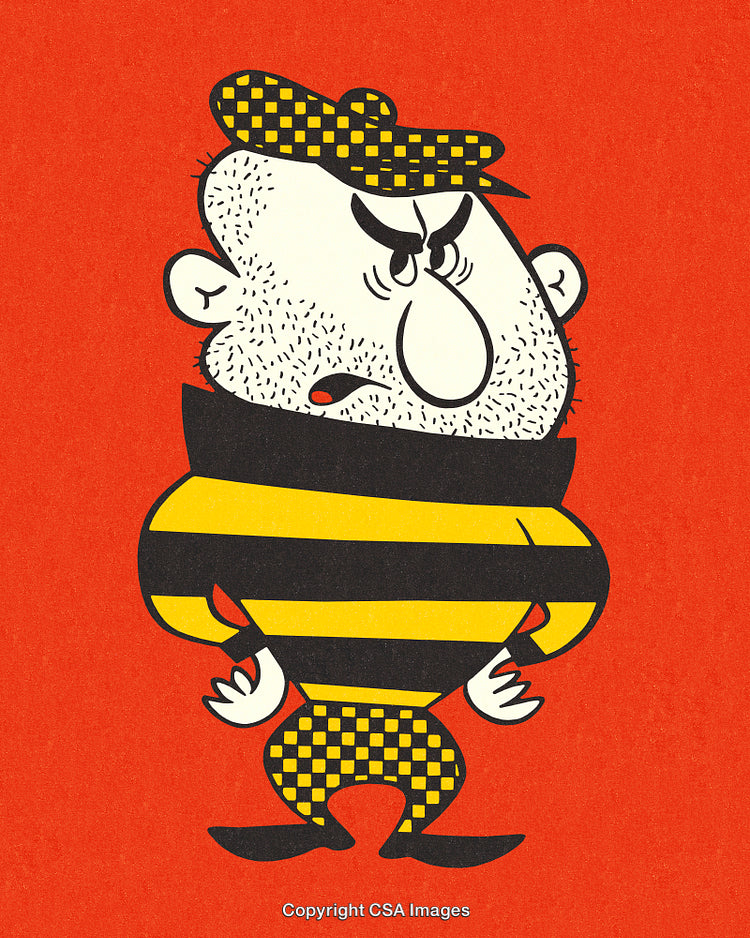 Cartoon Illustration of Cartoon Character in Striped Outfit With Angry Expression