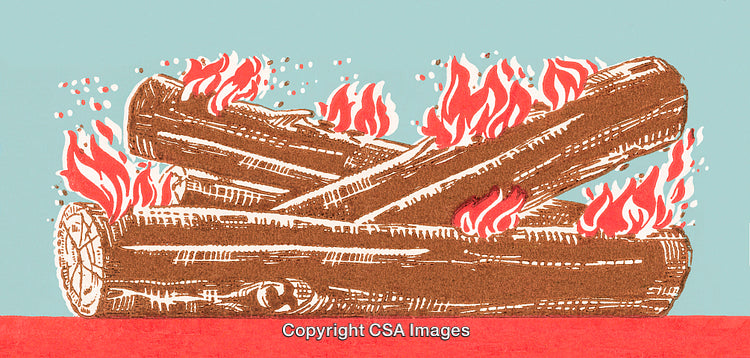 Artistic Illustration of Burning Firewood with Stylized Flames