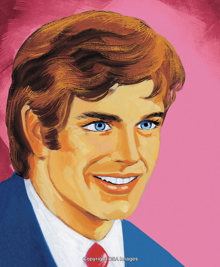 Retro Style Painted Portrait of a Smiling Man With a Pink Background