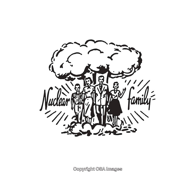 Retro Style Black and White Nuclear Family Illustration with Unique Concept