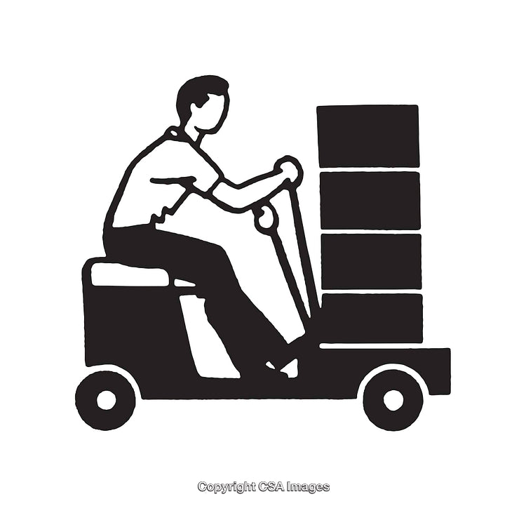 Worker Operating Forklift for Material Transportation in Line Art Style