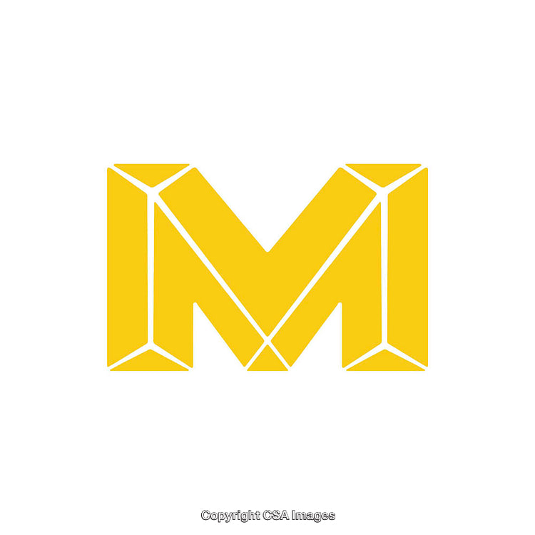 Yellow Geometric Letter M with Modern Design on White Background