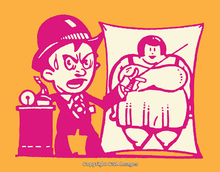 Vintage Illustration of Characters with Whimsical Style on Bold Colored Background