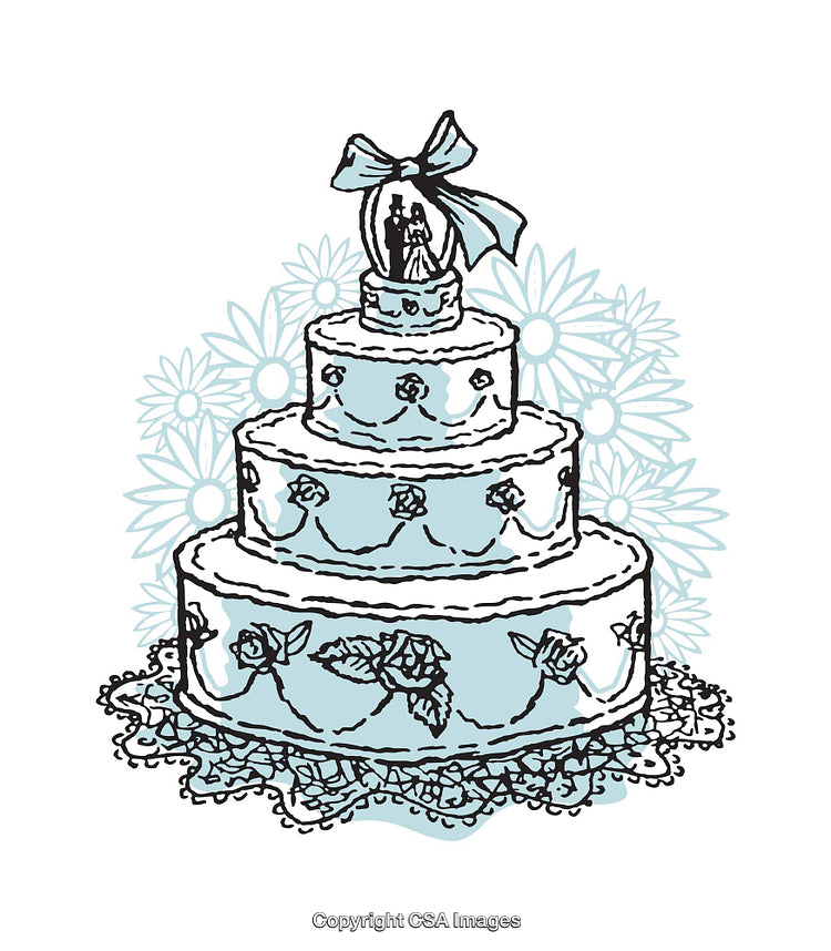 Elegant Wedding Cake Illustration with Floral and Decorative Details