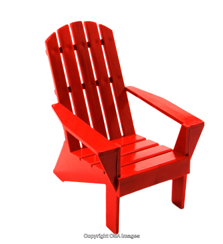 Bright Red Adirondack-Style Toy Chair on a White Background