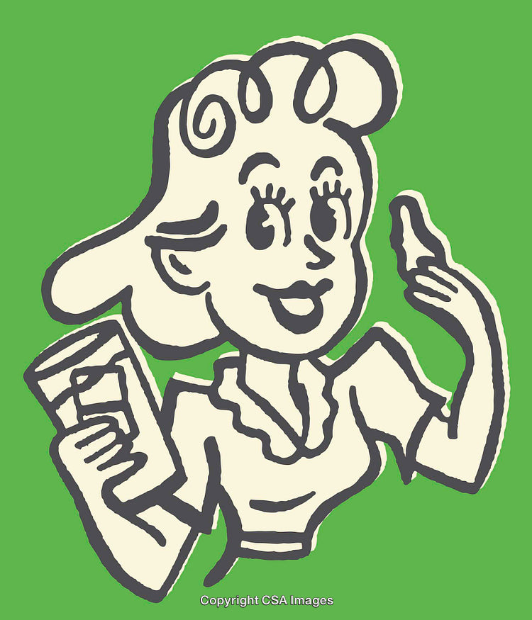 Retro Style Illustration of a Happy Woman on a Green Background