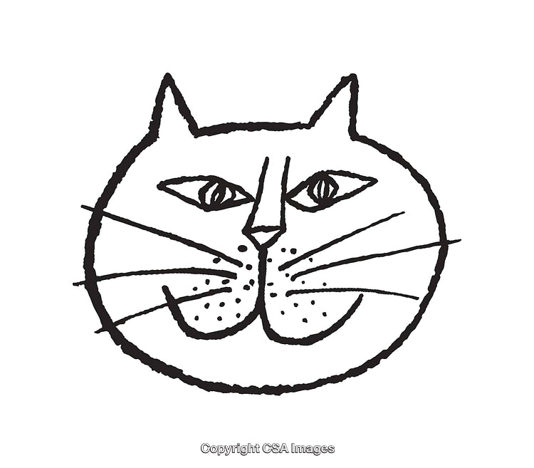 Black and White Line Art Cat Head Illustration with Simple Features