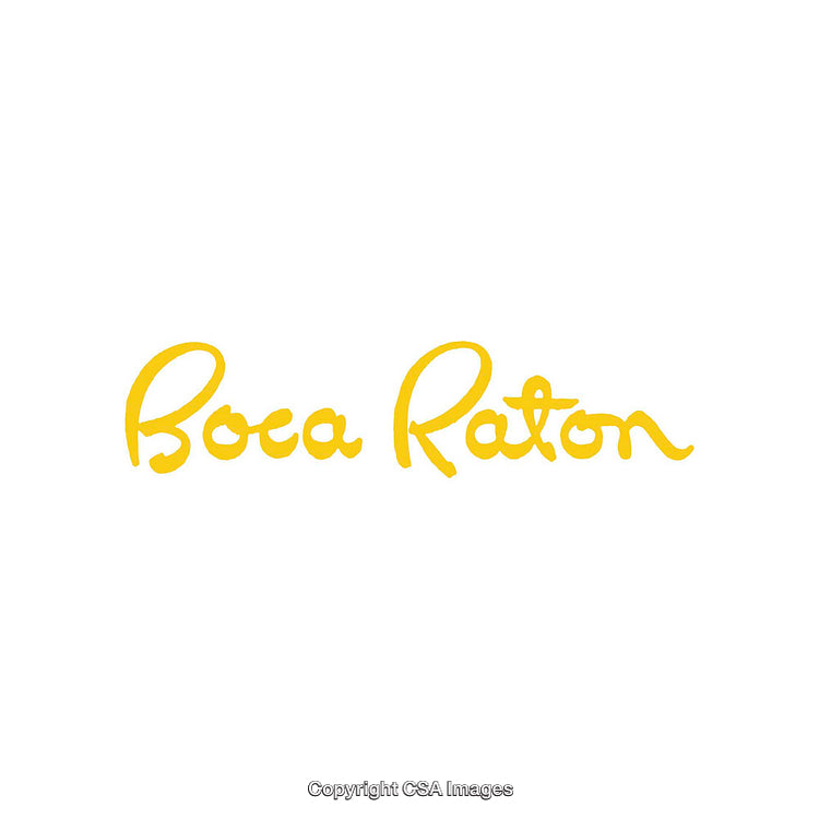Yellow Calligraphy Text on White Background Highlighting Boca Raton