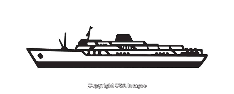 Silhouette Line Art of a Cruise Ship on White Background