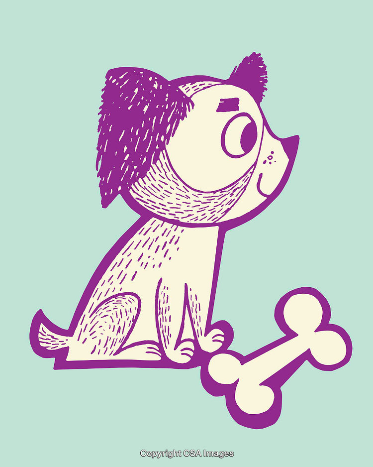 Illustration of a Happy Dog with a Bone on a Green Background