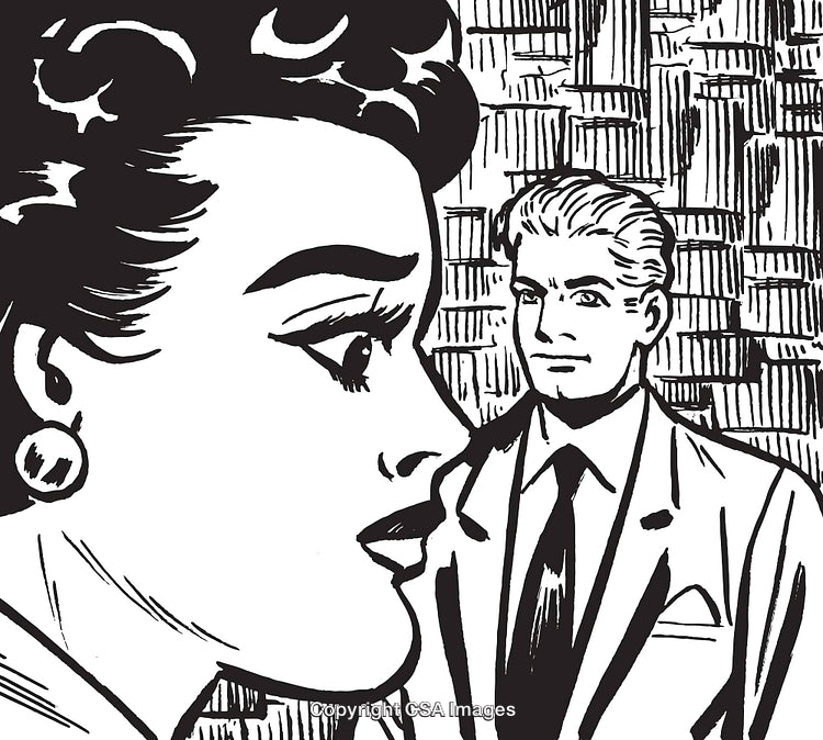 Retro Comic Book Style Illustration of a Man and Woman in Conversation