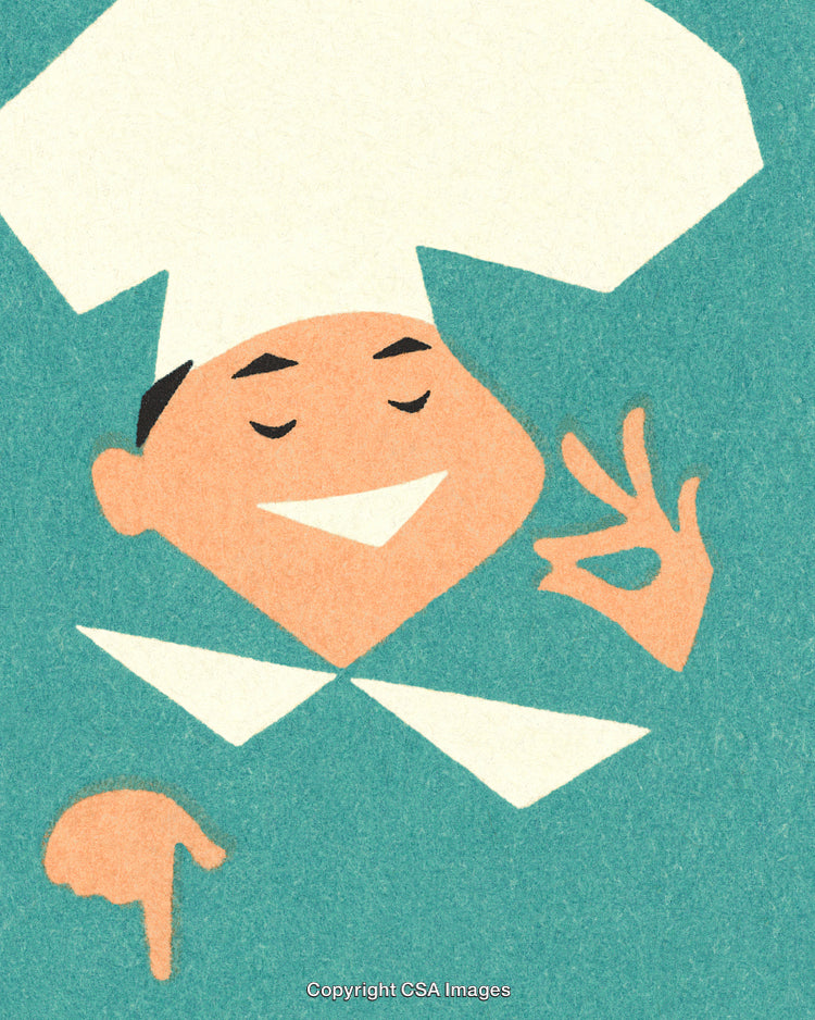 Smiling Cartoon Chef Making OK Gesture on Vibrant Background