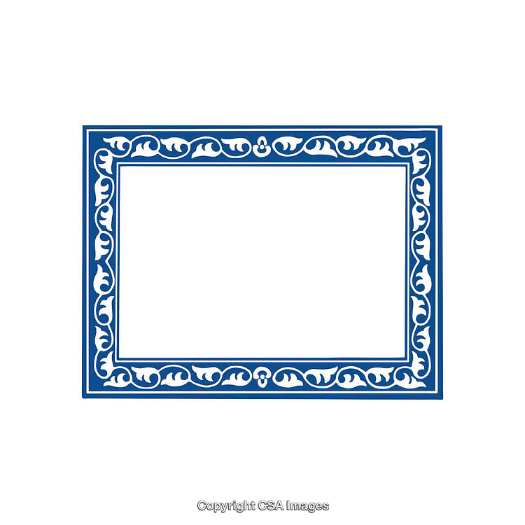 Ornate Blue Border Design with Classic Scrolling Patterns and Geometric Details