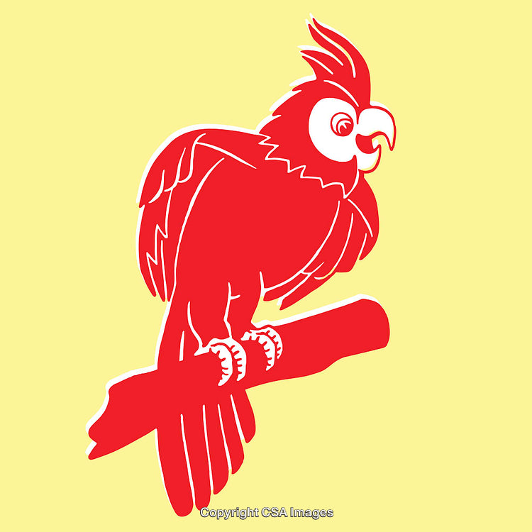 Red Line Art Illustration of a Parrot on Yellow Background