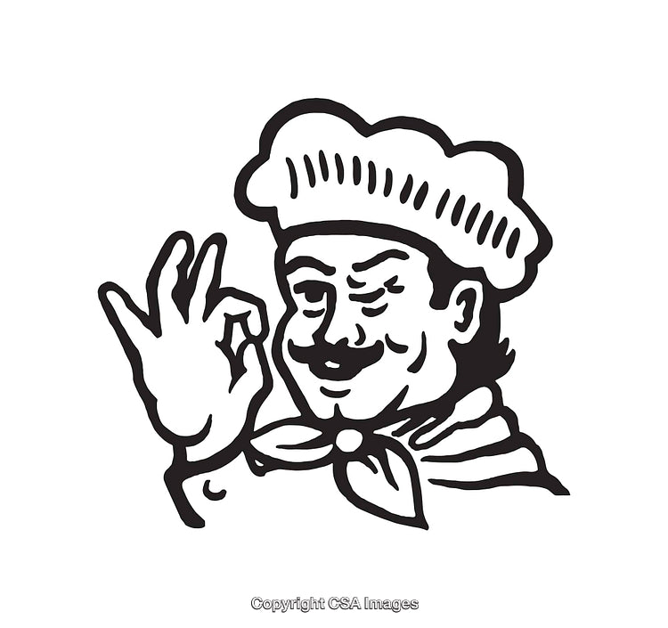 Black and White Line Art of a Chef Making an OK Gesture