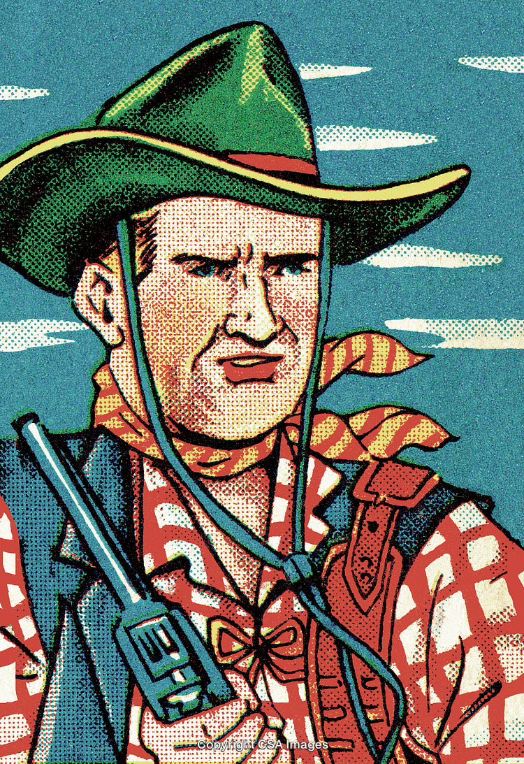 Vintage Comic Style Illustration of a Cowboy Character with Gun